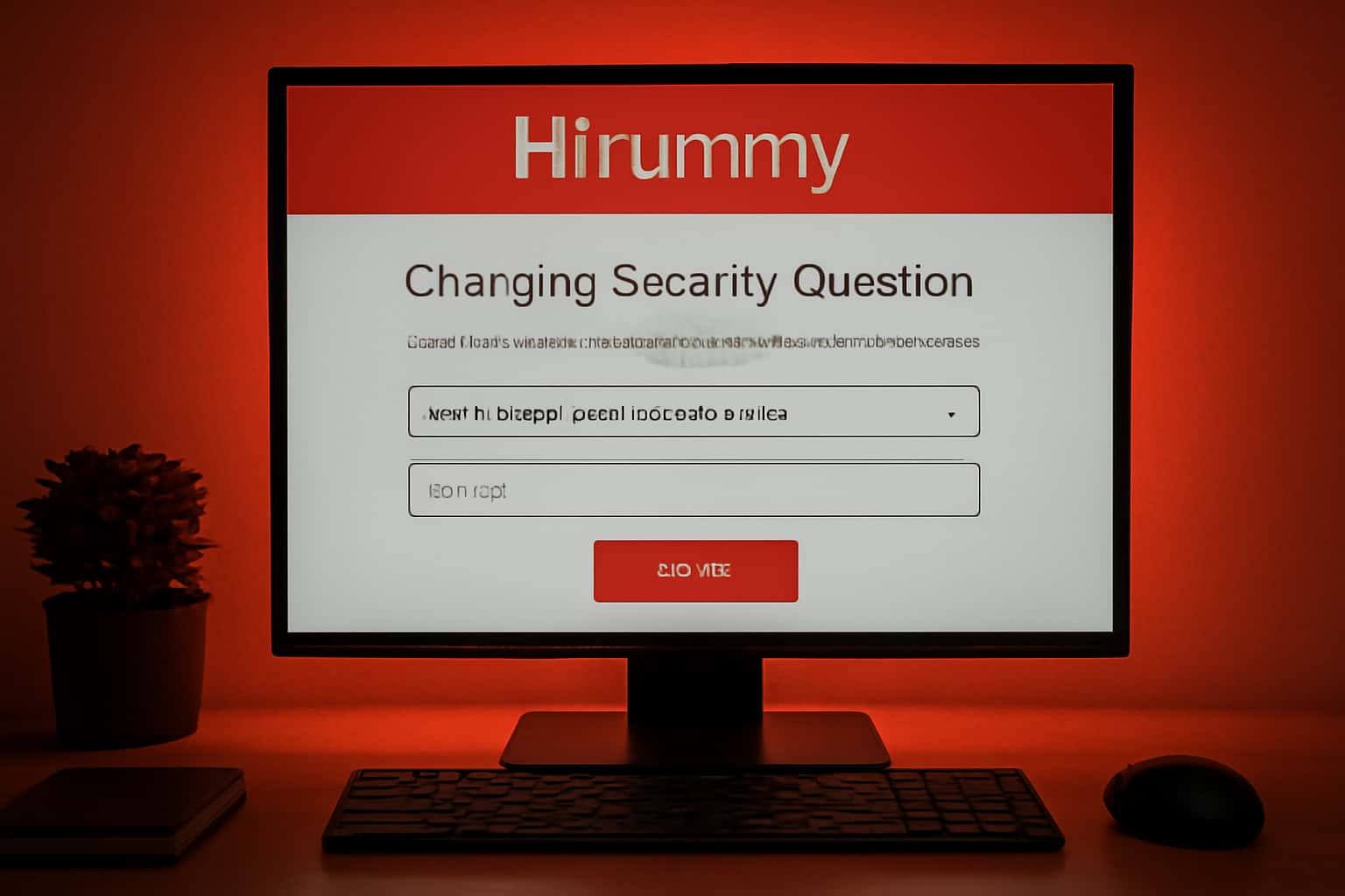 Informative scene about changing the security question on the Hirummy platform.