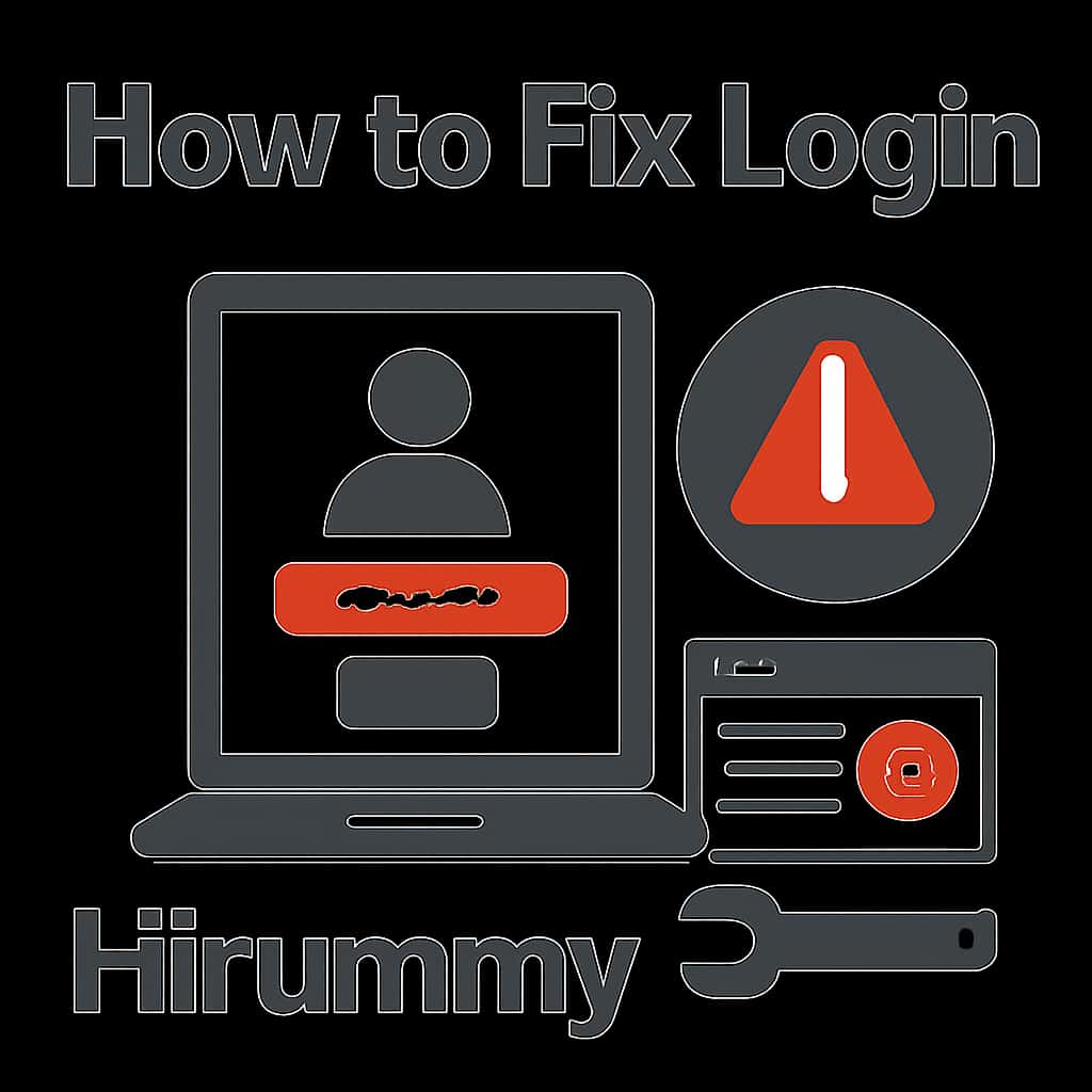 Illustration detailing troubleshooting steps for login issues in Hirummy.