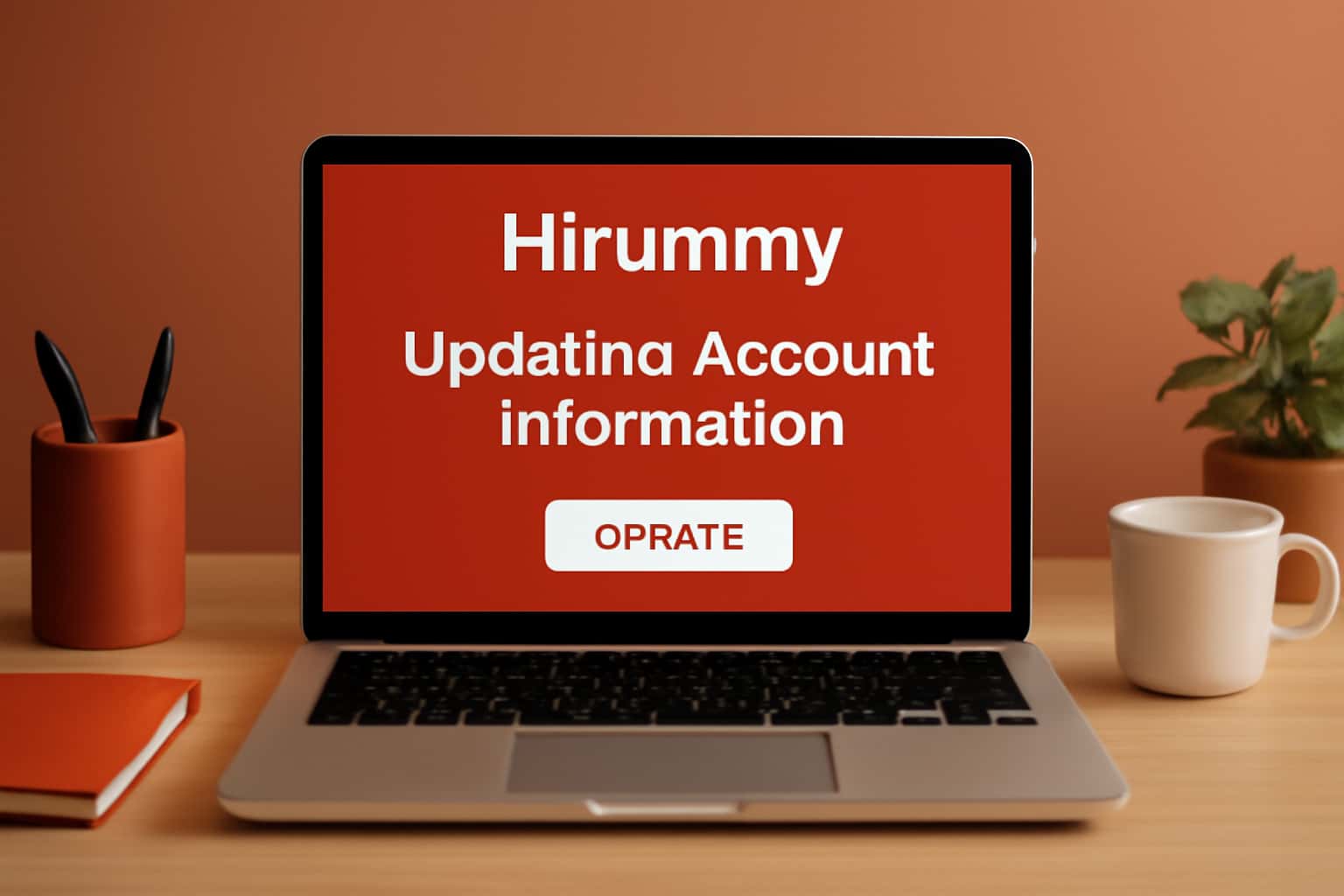 An illustrative scene showing the concept of updating an online account with the text 'Hirummy' displayed.